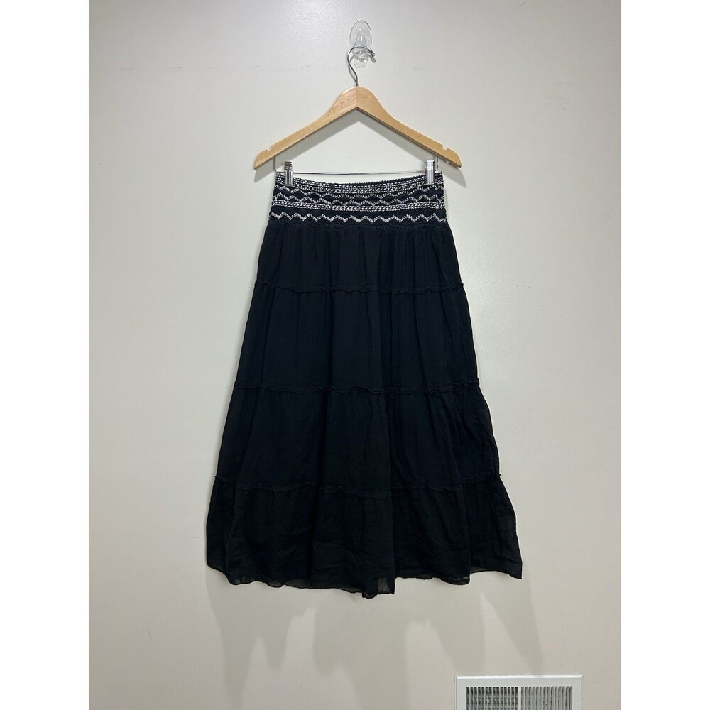 Vintage Y2K Studio West Maxi Skirt Crochet Black Cotton Tiered Whimsigoth Boho